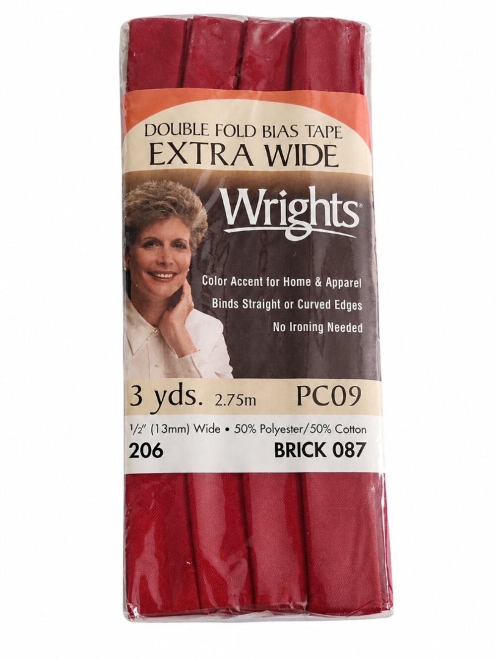 Wrights Extra Wide Double Fold Bias Tape Brick Red 1/2" x 3 Yards PC09
